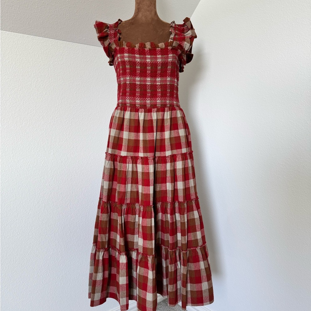 AUREUM Red and Cream Checkered Midi Dress